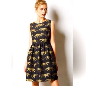 NWT Anthropologie Eyedoll Black and Gold “Panthere” Dress Sz 2